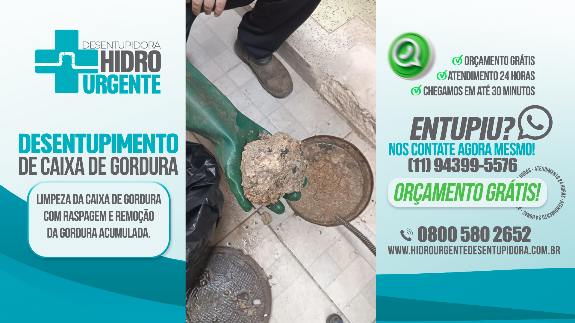 Desentupimento de caixa de gordura rápido em SP. Evite mau cheiro e entupimentos com a Hidro Urgente. Atendimento 24h e orçamento gratuito